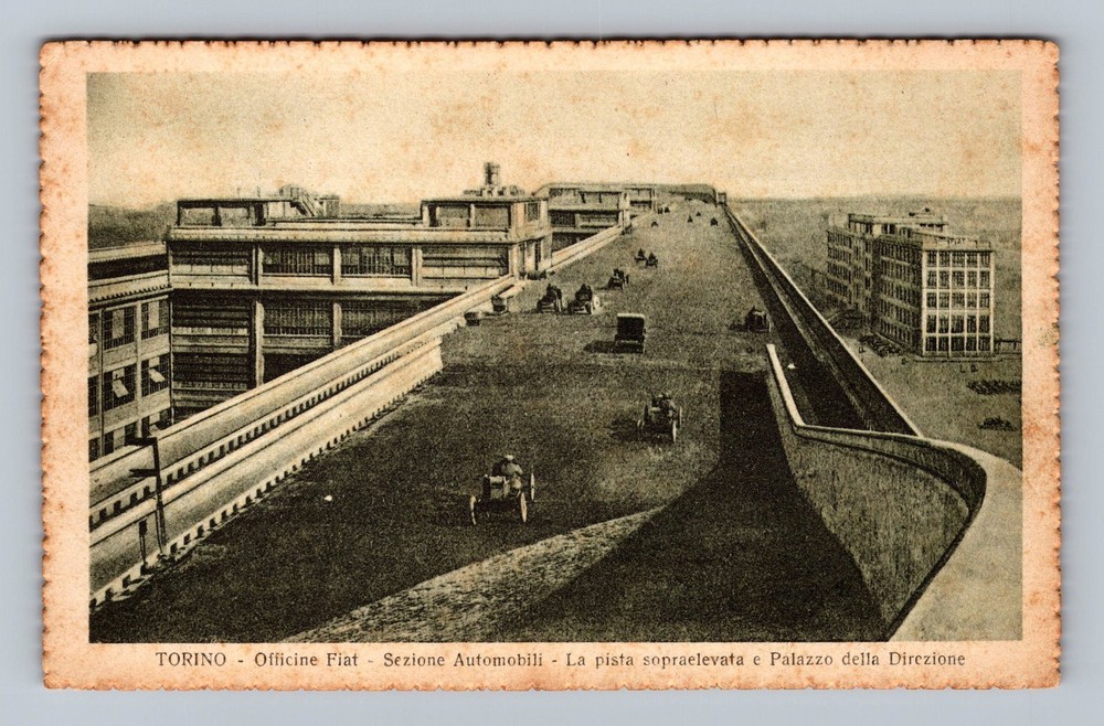 Italy- Torino Fiat Elevated Track & Management Building Old PC Vintage Postcard