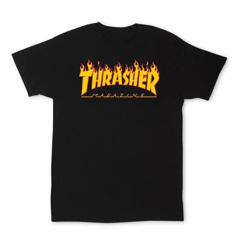 Thrasher Flame Logo T Shirt Black Reprint Skateboard Graphic Magazine Tee S-5XL