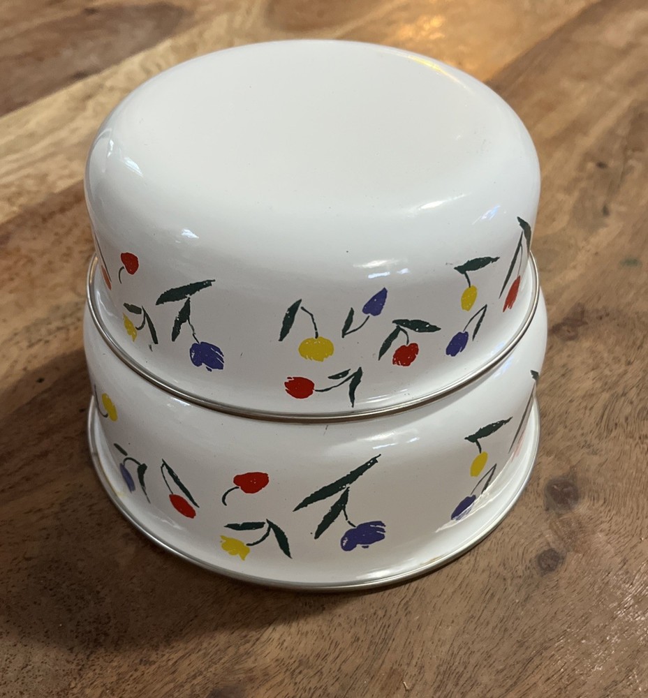 Vintage Lillian Vernon Enamel Nesting Bowls Tulips Set Of 2