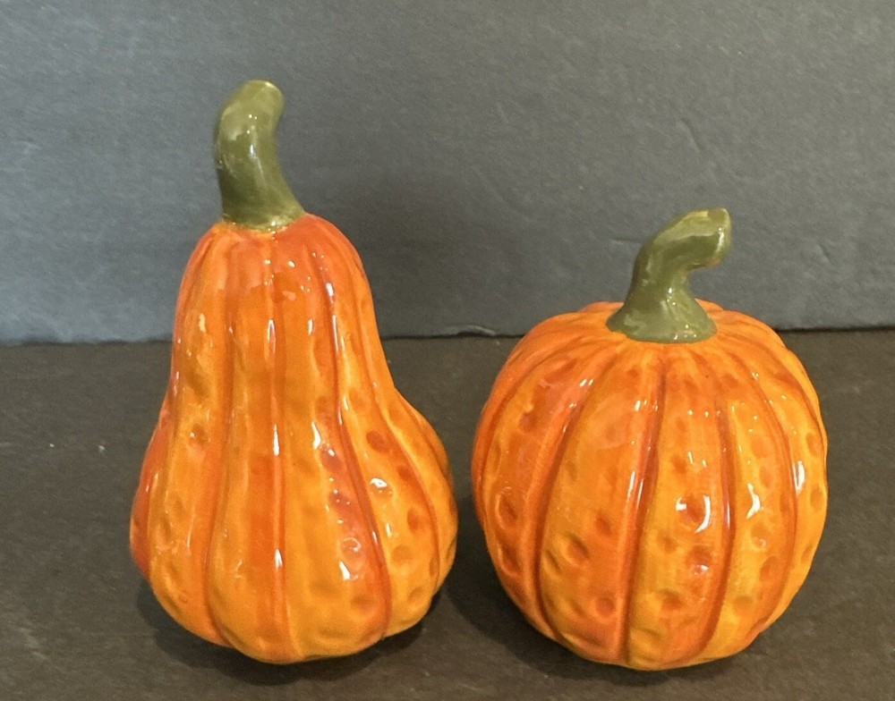 Pumpkin & Gourd Ceramic Salt & Pepper Shakers Autumn Harvest Halloween