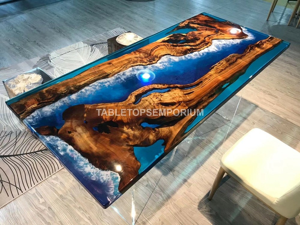 Resin dining table ,ocean table epoxy Acacia dining ,epoxy river Table Décor Top