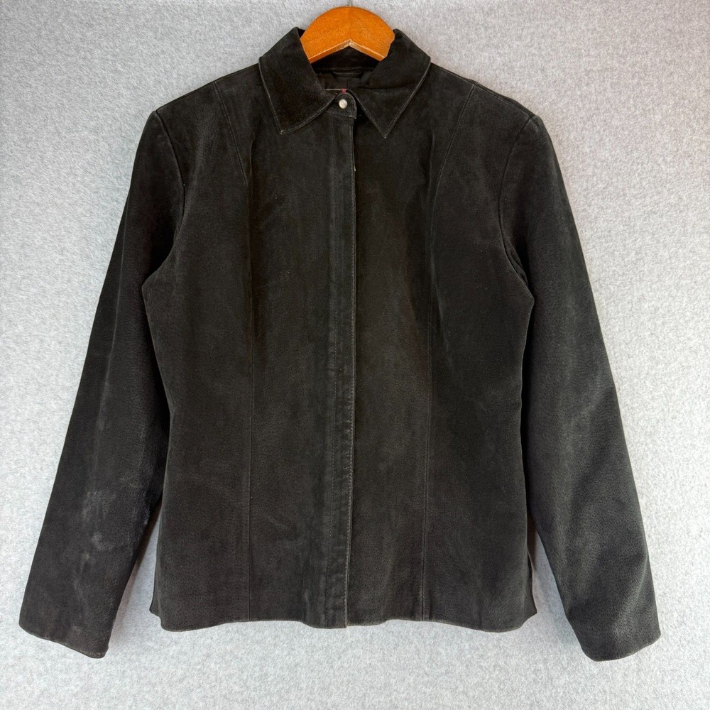 Vintage Women's 90s Black Suede Long Sleeve Blazer Jacket Collared S Minimalist