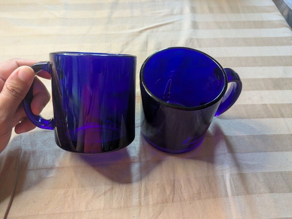 Vintage Made USA Glass Mug Cobalt Blue 2 Piece