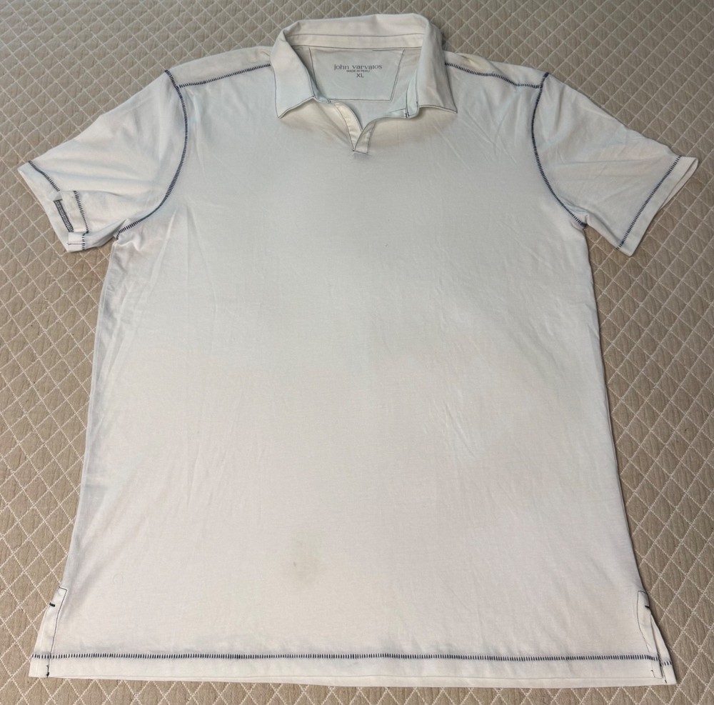 John Varvatos Men's Short Sleeve Open Collar Polo Shirt White Size XL NWOT