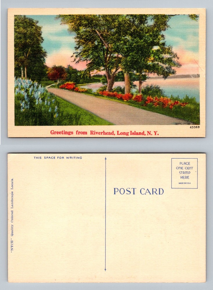 Riverhead, NY-New York, Long Island Lakeside Flower Roadway Vintage Postcard