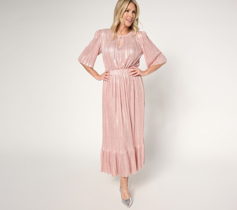 by Stacy London Women's Dress Sz XL Regular Metallic Plisse Pleated Pink A671329
