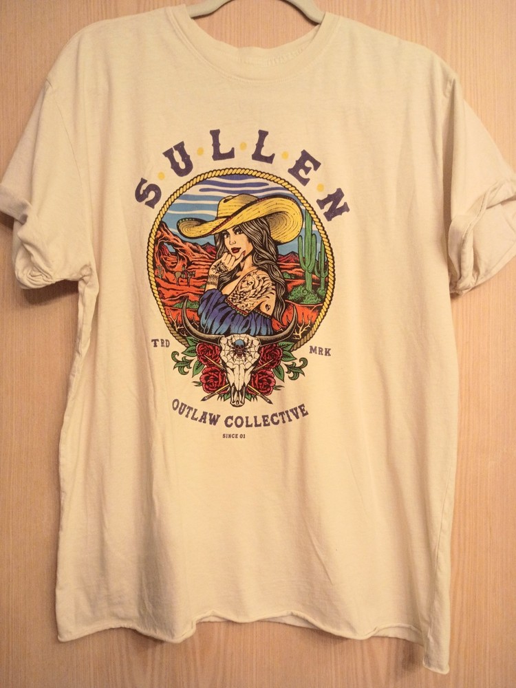 Sullen Art T Shirt Roll Up Sleeves Size XL Cream Western