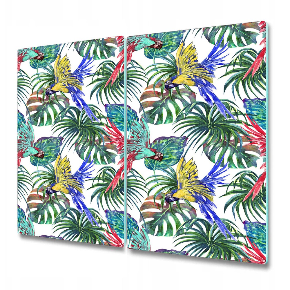Glass Chopping Board Jungle Parrots Animal Colourful Monstera Peel 2x30x52