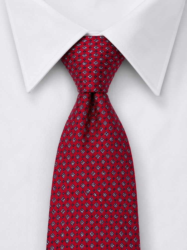John Comfort H. Stockton Atlanta Tie Red Silk Geometric Foulard Made in England