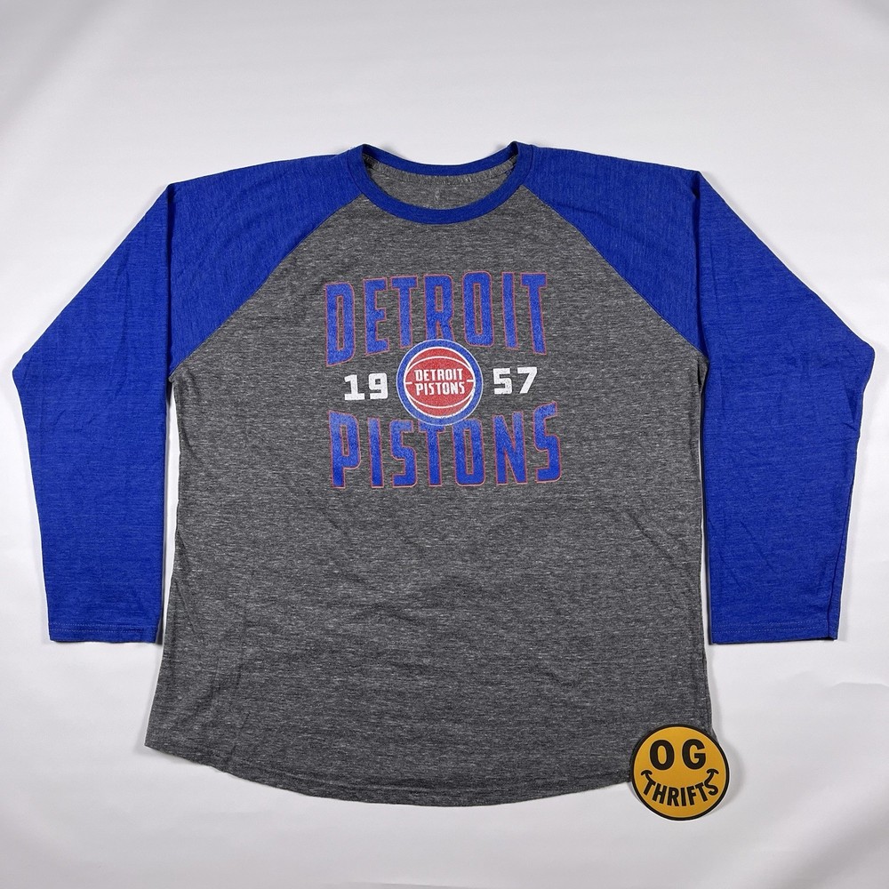 Detroit Pistons NBA Raglan Shirt 2XL Blue Gray Long Sleeve Basketball Tee