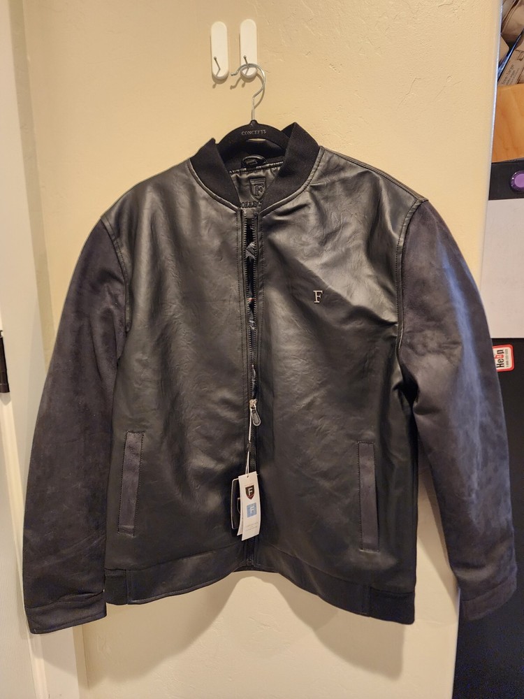 F Collections: Mens Black Leather Jacket XXL Brand New Suede Leeves And Accents