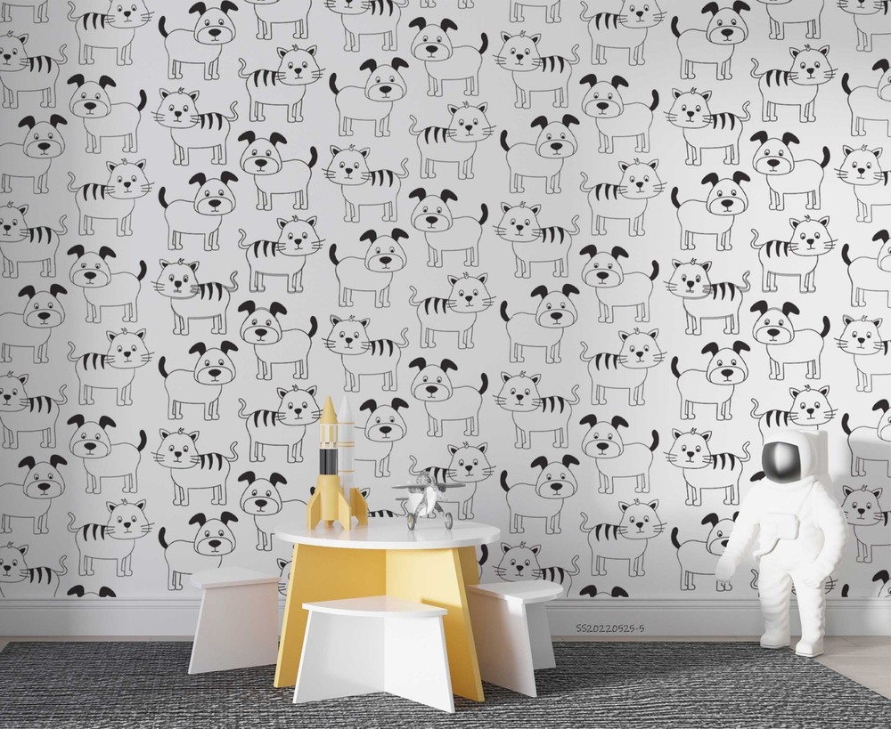 3D Hand Drawn Cat Dog Pattern Wall Murals Wallpaper Murals Wall Sticker