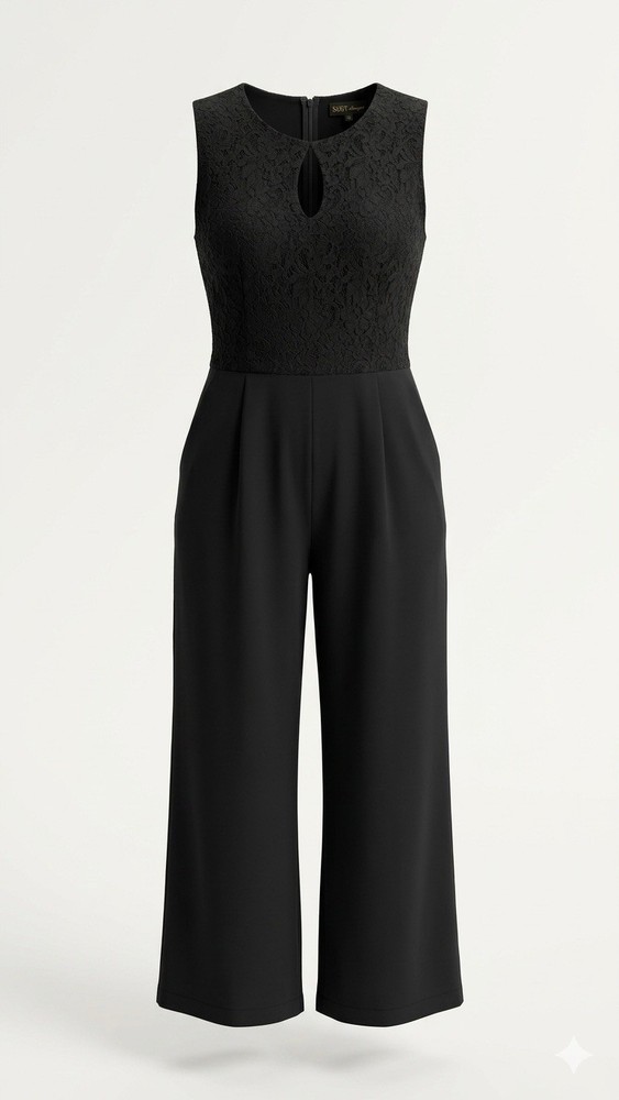 Plus Size Black Lace Front Jumpsuit Sleeveless Keyhole Back Zip Women's XL CBK