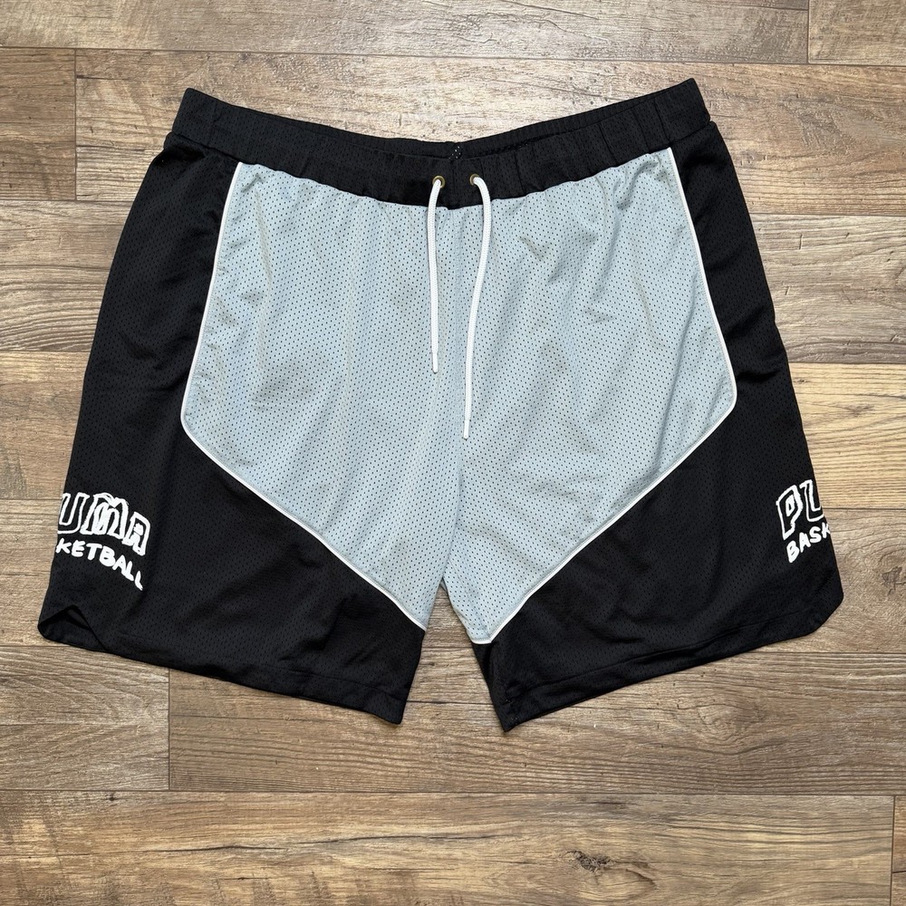 Puma Mens 3XL Reversible Basketball Shorts Mesh Black Gray Big Tall
