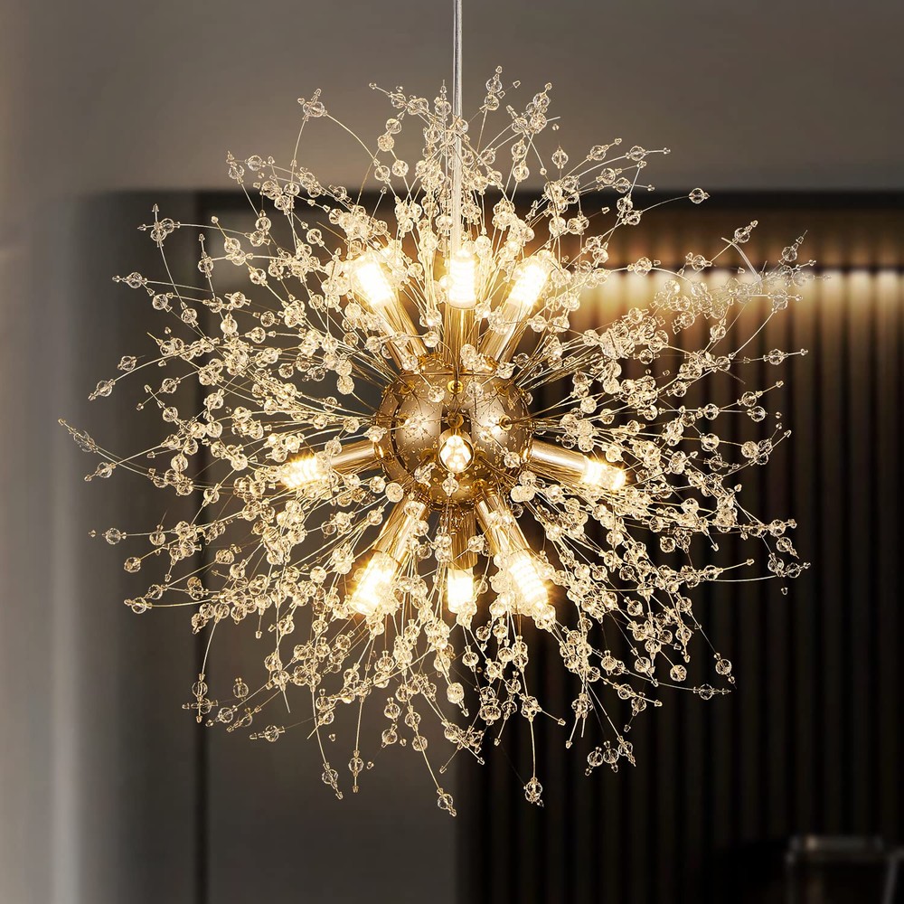 Gold Modern Dandelion Chandelier - 9-Light Firework Pendant Fixture  