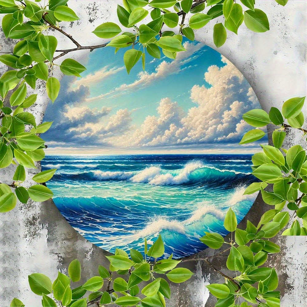 Ocean Waves Beach Scenery Round Aluminum Metal Wall Decor