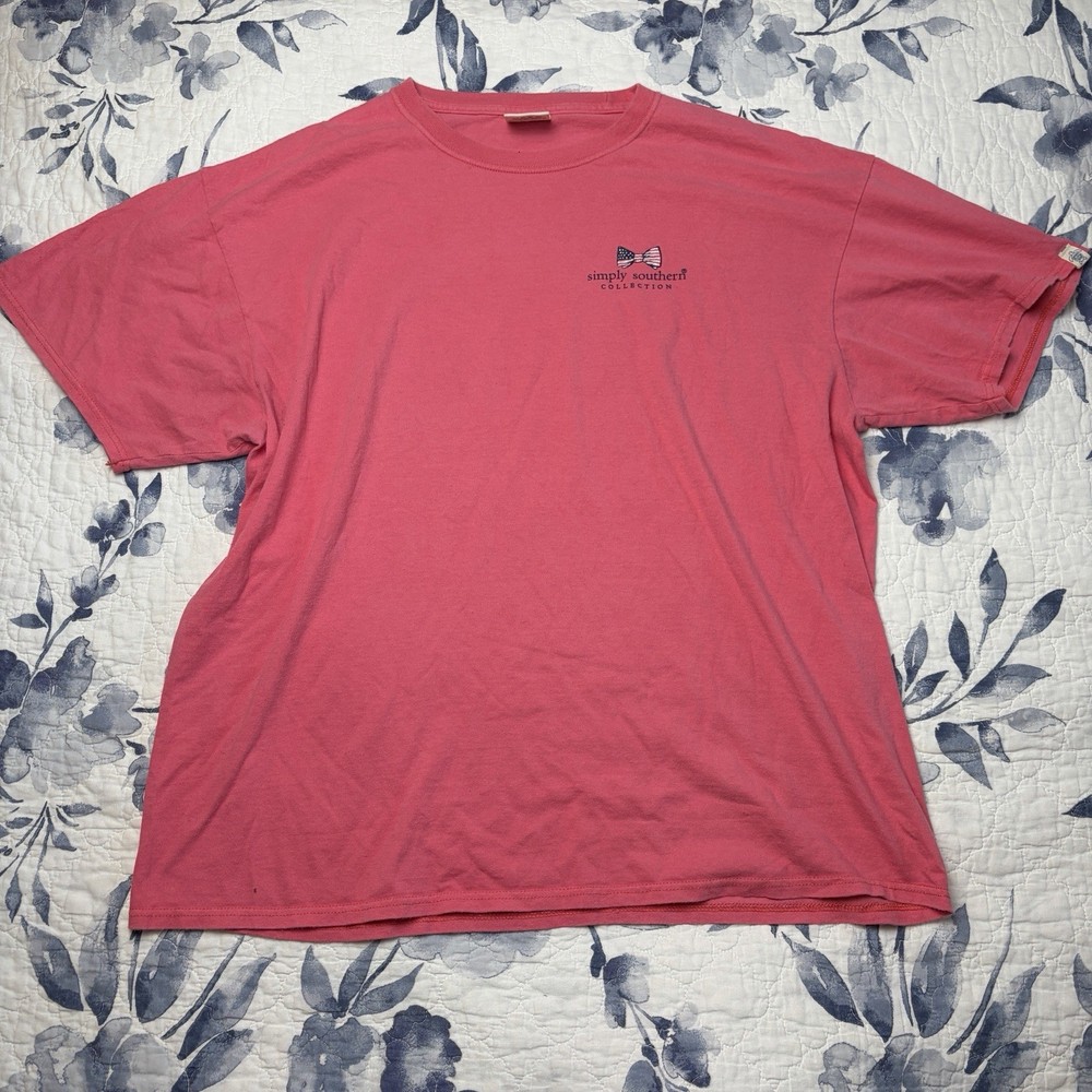 Simply Southern Pink USA Bow Double-Sided Graphic Crew Neck T-Shirt XL Worn In