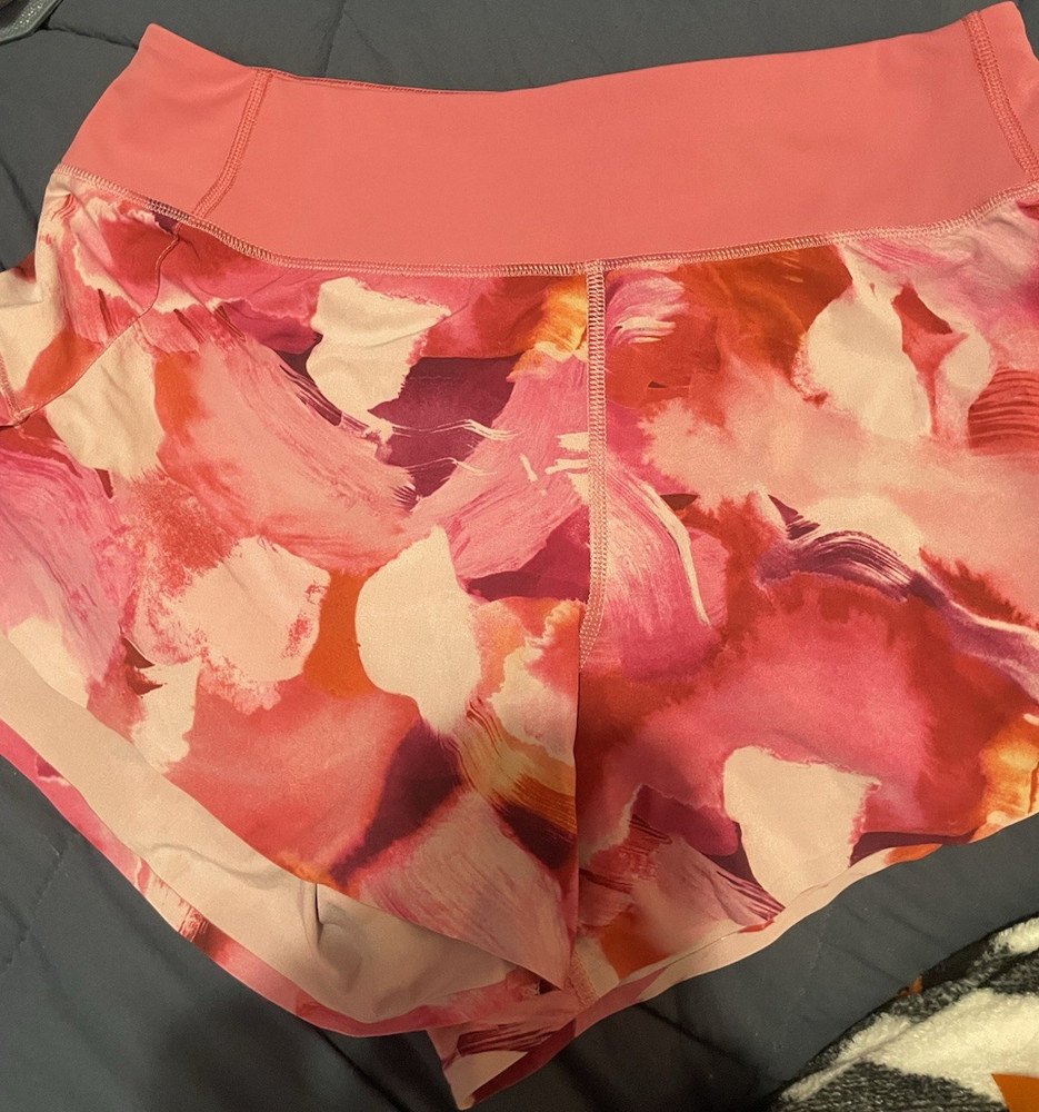 Athleta Run With It Short Women's Pink Abstract Athletic Shorts Drawstring