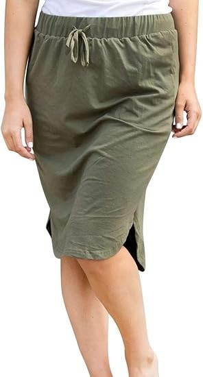 Wenseny Women’s S, 2XL, Army Green Pencil Skirt Elastic Waist Drawstring Solid