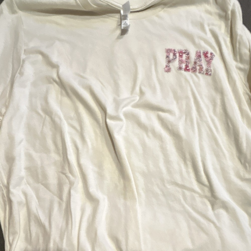 Women’s White Multicolor XL Floral 'PLAY' Crew Neck Long Sleeve Cotton T-Shirt