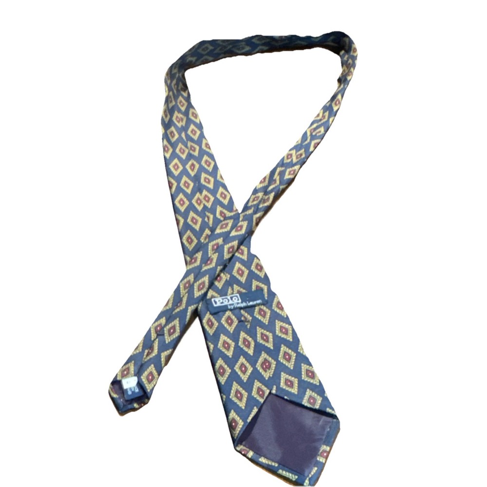 Polo by Ralph Lauren Men's Silk Tie Blue Gold Red Geometric Woven Neckwear