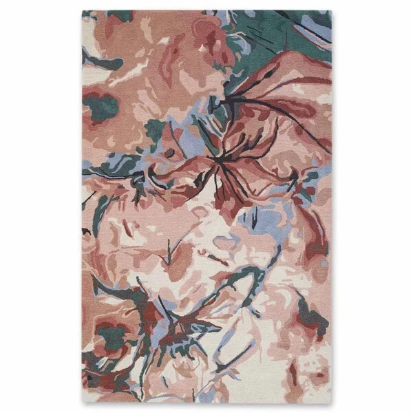 Pink floral rug Hand Tufted Wool Area Rug Handmade Wool Rug