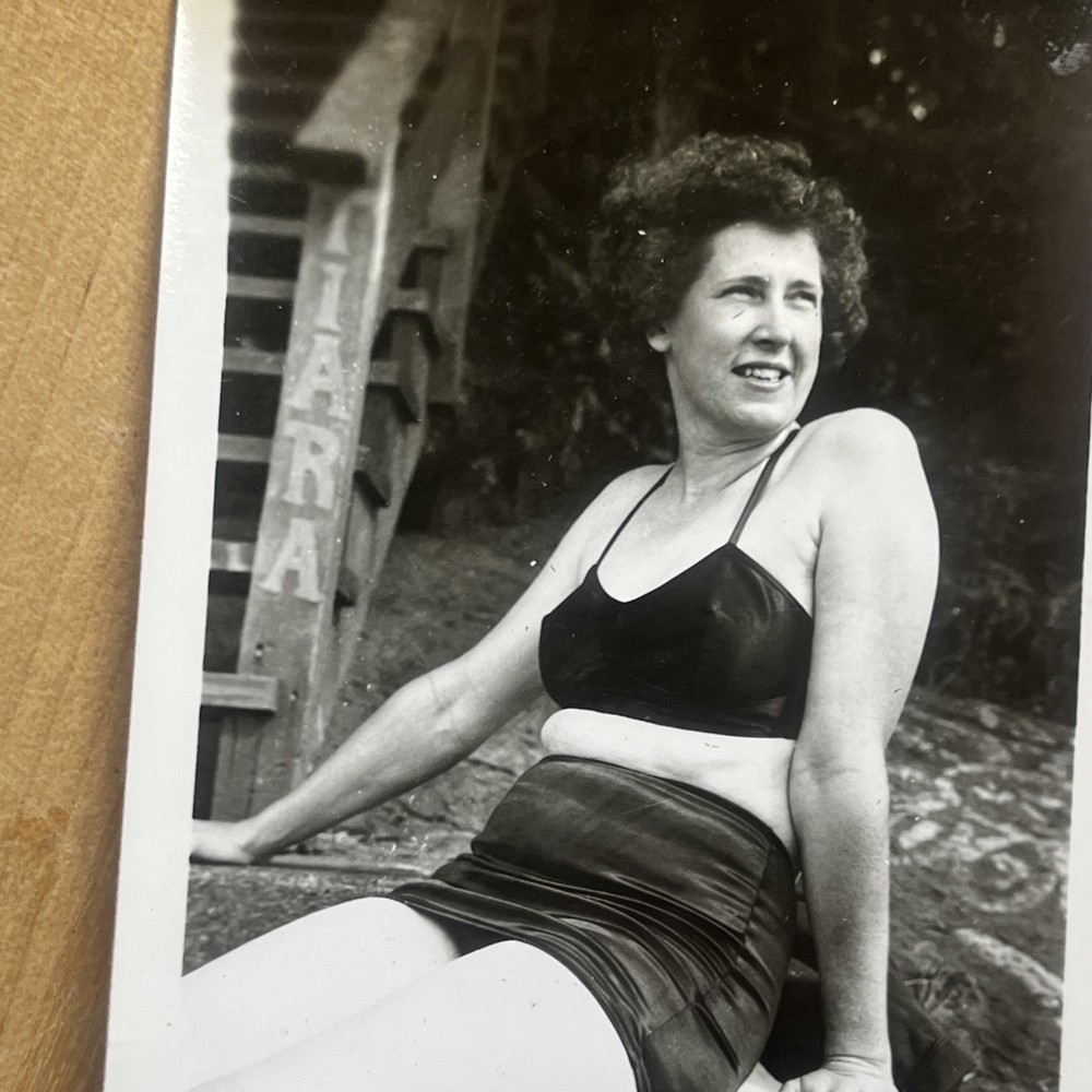 Vintage Photograph Snapshot Leggy Women Lake Seen 
