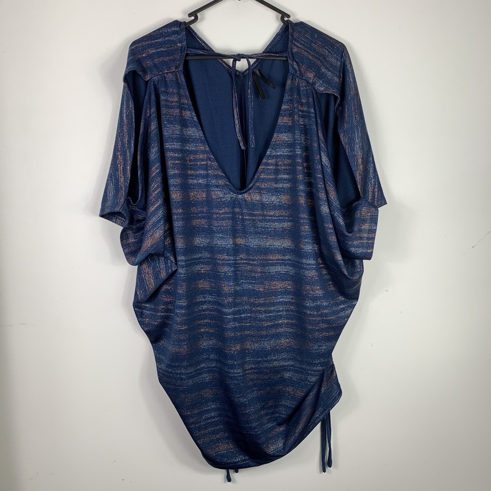 Plus Size Blue Shimmer V-Neck Tie-Up Top for Women by Crossroads