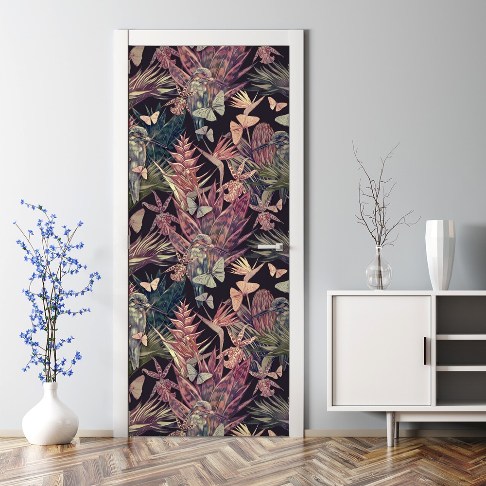 Vintage Floral Jungle Hummingbird Bubble Free Door sticker Peel Stick  Covering