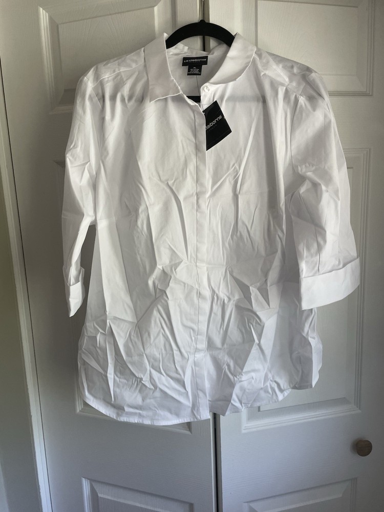 Liz Claiborne Women's White Button Up Shirt Size XL Quarter Sleeve