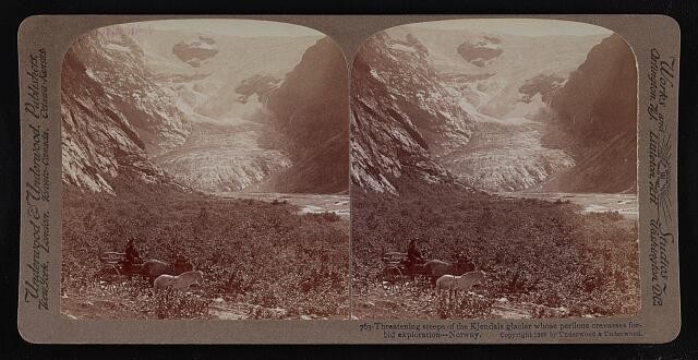 Photo:Kjendals glacier with perilous crevasses Norway 1905