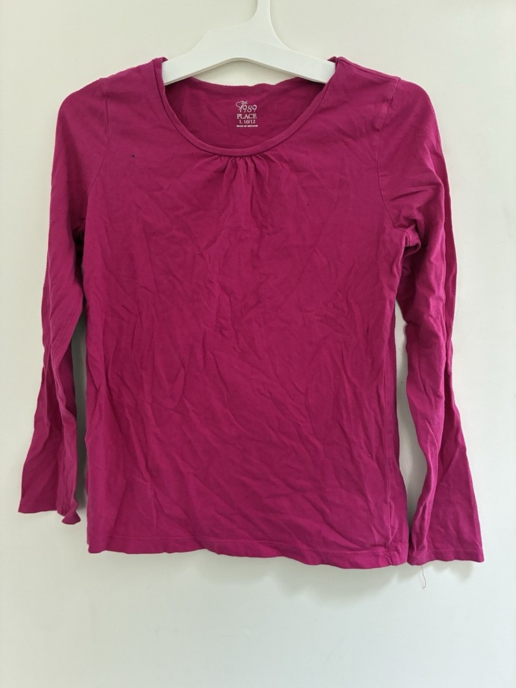TCP Kid Girls Solid Hot Pink Sheer 100% Cotton Pleated Long Sleeve Shirt L 10/12