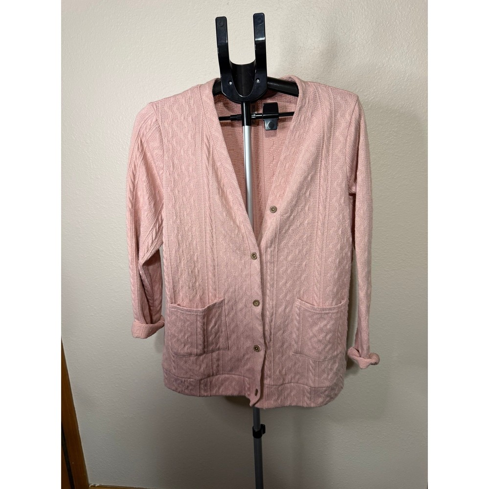 Greceerelle Pink Cable Knit Cardigan Sweater Button Front Pockets Womens Large