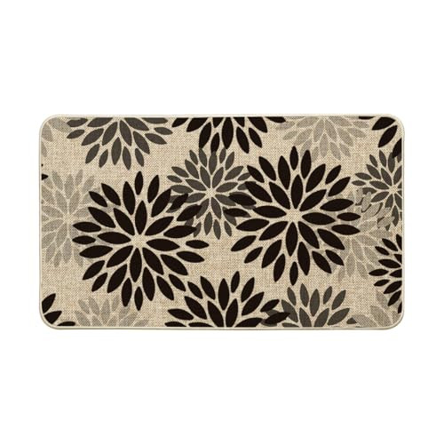 Black Grey Dahlia Floral Pinnata Halloween Doormat, Home Summer Entryway