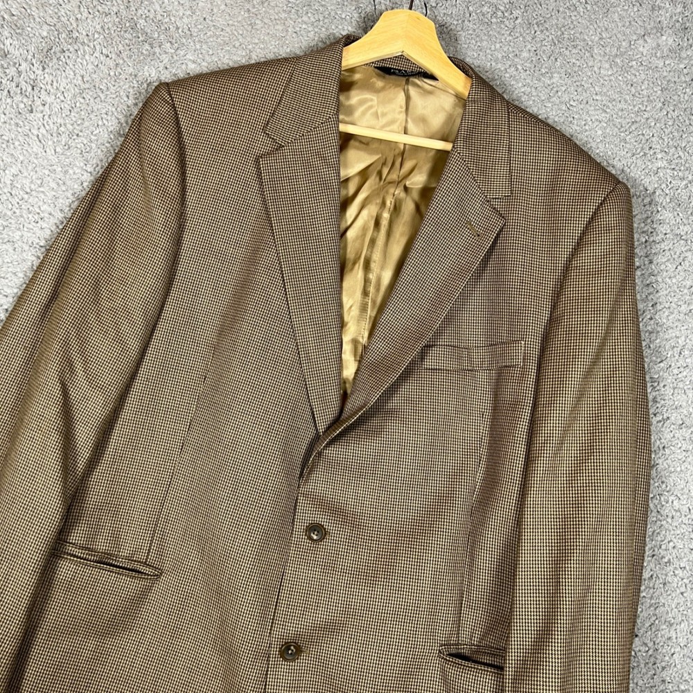 Jos A Bank Sport Coat Mens 46R Brown Houndstooth Blazer Classic Fit