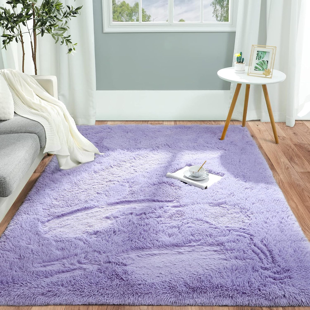 Fluffy Lavender Purple Area Rug for Bedroom Living Room, 4X6 Feet Soft Plush Fuz