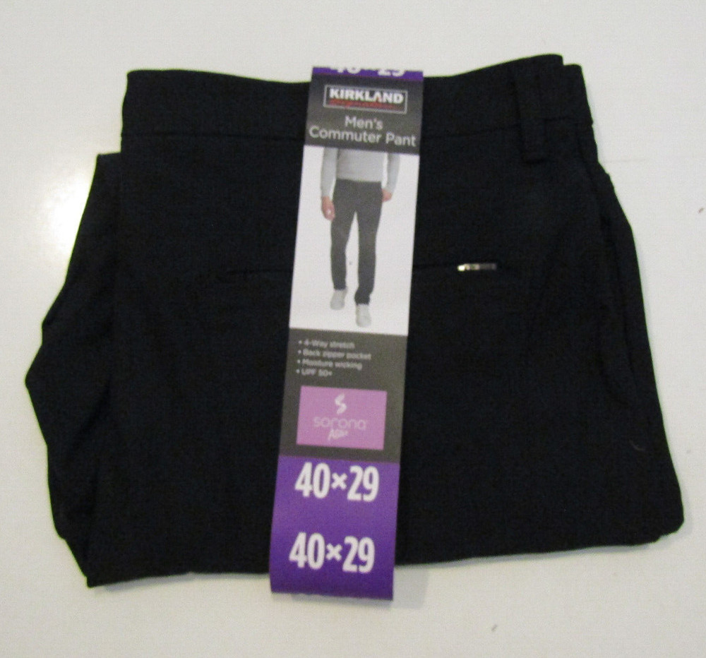 KIRKLAND SIGNATURE Mens Commuter Pants Black Sorona Agile Sz 36 W 34 L NWT