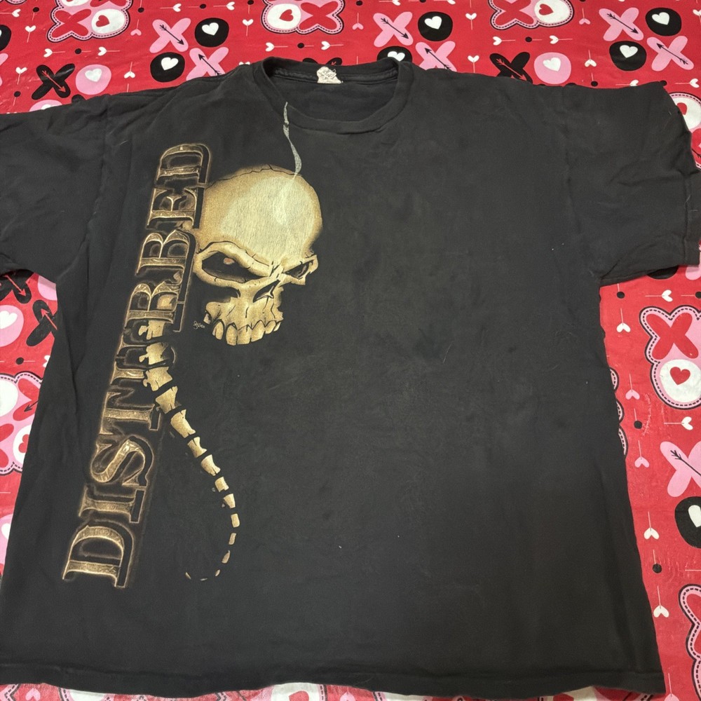 Men's Disturbed Metal Band 2009 Concert Tour T-Shirt Spine Skull Size Large Y2K