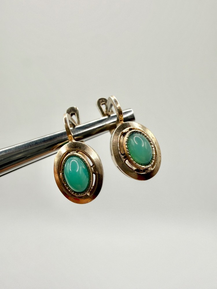 Vintage Soviet women's earrings made of 925 silver/gold plated,USSR jewelry.