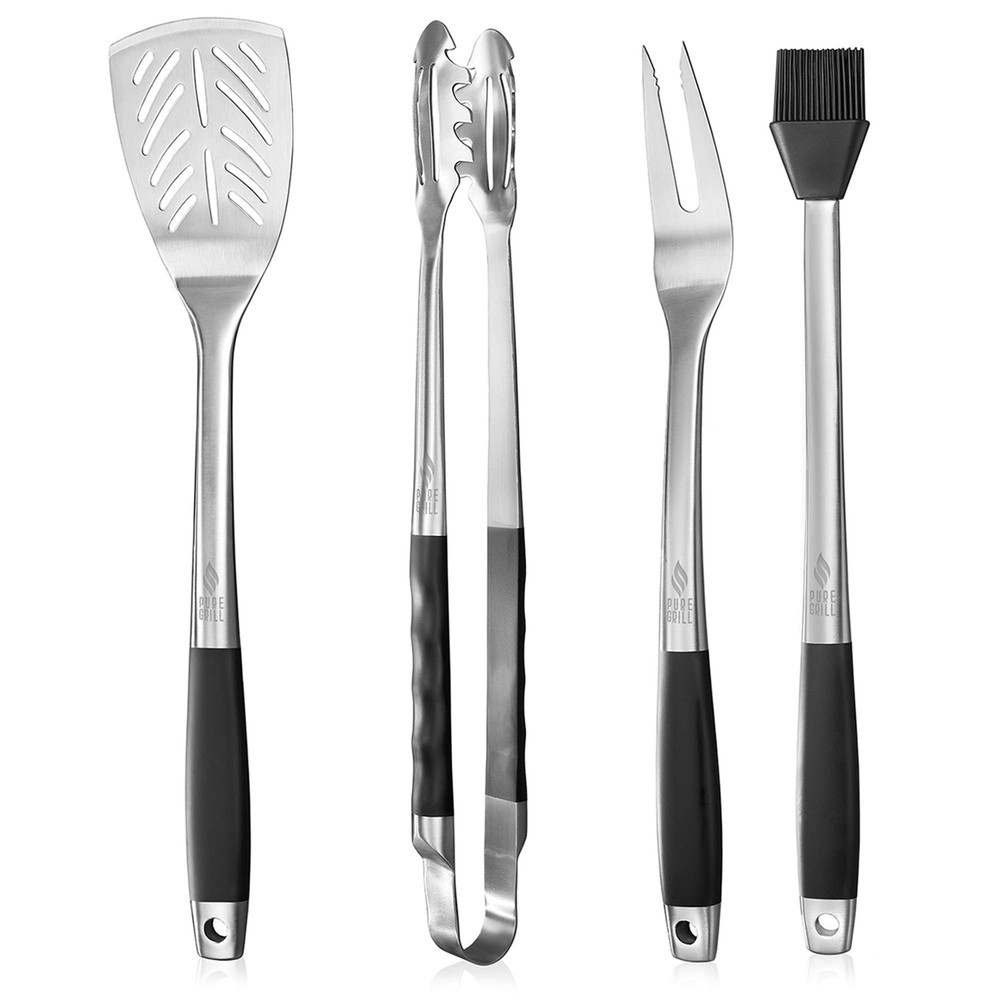 4-Piece Stainless Steel BBQ Tool Utensil Set - Professional Grade Barbecue Ac...-image