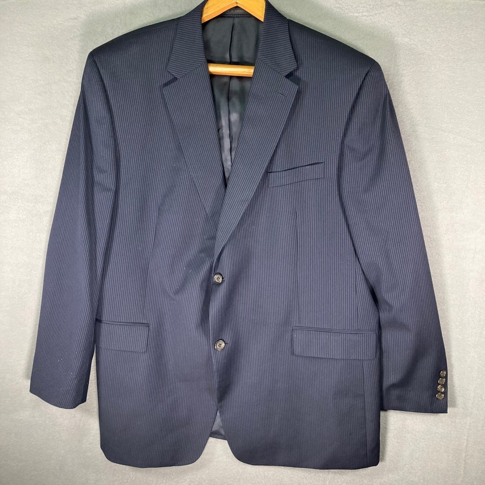 Lauren Ralph Lauren Mens 46L Navy Blue Pinstripe 100% Wool Blazer Sport Coat