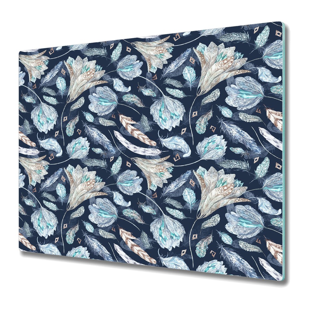 Glass Cutting Board Worktop Saver Boho Chic Indigo blue and golden 60x52