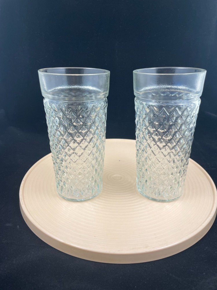 1950 Vintage Diamond Quilted Drinking Water Glass Tumbler Set of 2