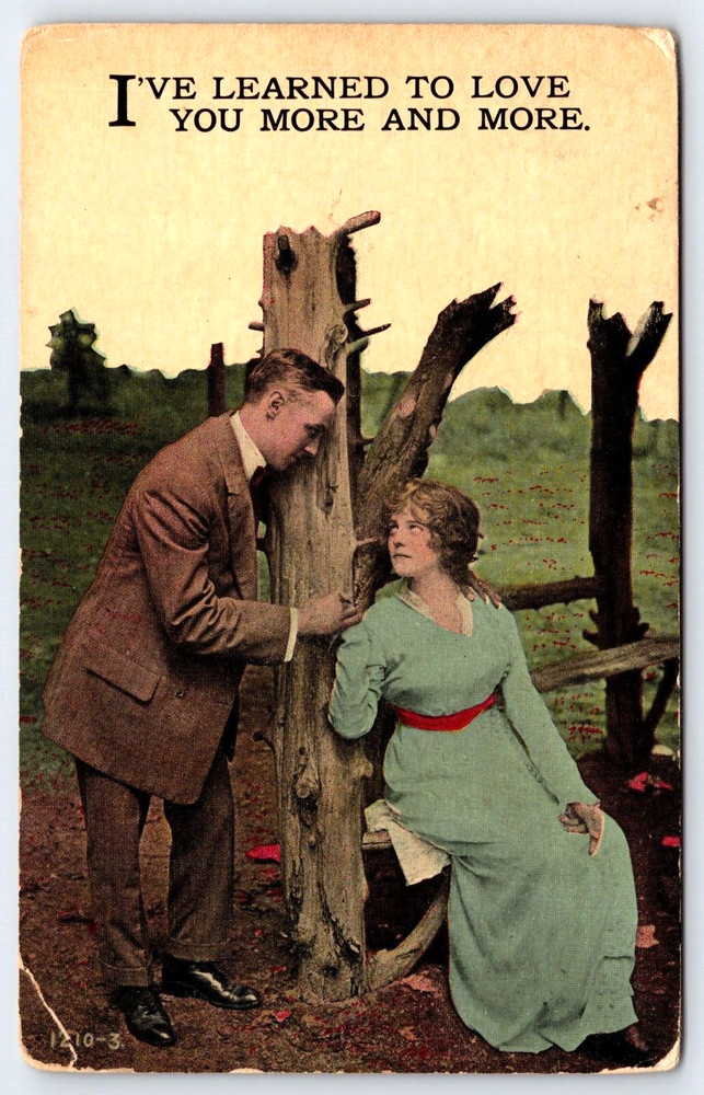 Vintage Old Antique Postcard Man Woman Gentleman Lady Love You More Romance 1916