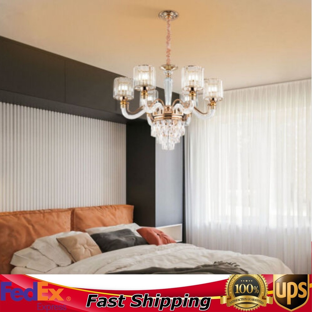 Elegant 6-Light Gold Round Crystal Chandelier Ceiling Pendant Fixture