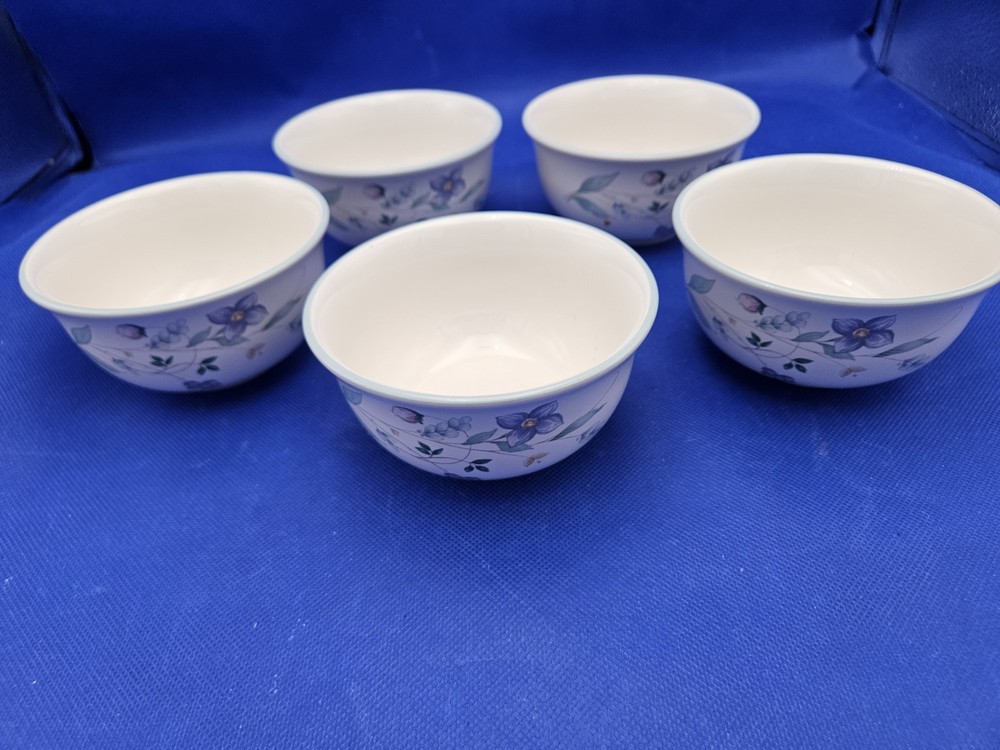 Pfaltzgraff April 4 3/8 Deep Dessert Bowl Soup Cup Set of 5 Aqua Ring
