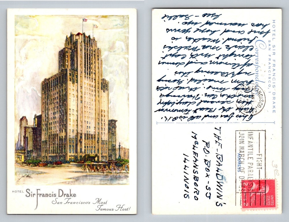 San Francisco, CA-California, Hotel Sir Francis Drake Landmark Vintage Postcard