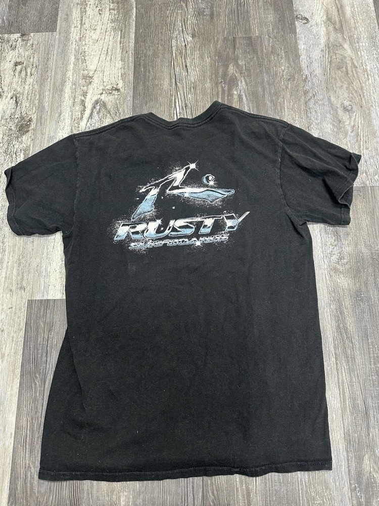 Rusty Surf Shirt Sz M Black Logo Skater Graphic Tee Y2K R Dot  Chrome