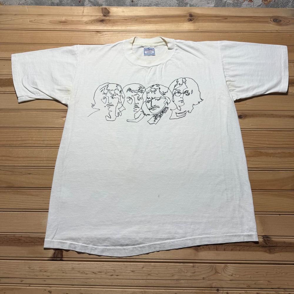 Vintage 90s The Beatles Rock Band Drawing Single Stitch Graphic T-Shirt USA - XL