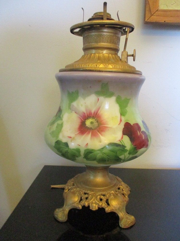 Antique VTG Gone With The Wind Parlor Lamp Base Parts Only HP Wild Rose GWTW
